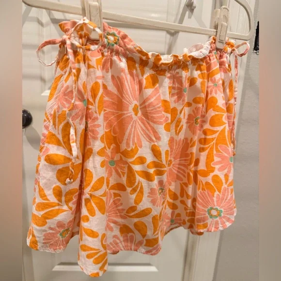 Aerie Floral Pink Orange and White Skirt with Liner Side Ties size M - Picture 2 of 6